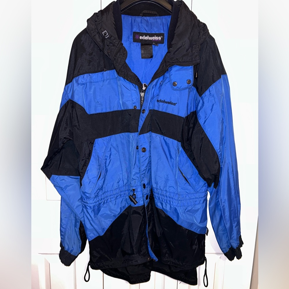 Vintage Edelweiss Blue & Black Ski Snowboard Coat XL